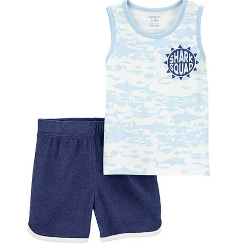 NWT. CARTER'S Baby Boys Shark Squad Tank and Shorts, 2 Piece Set